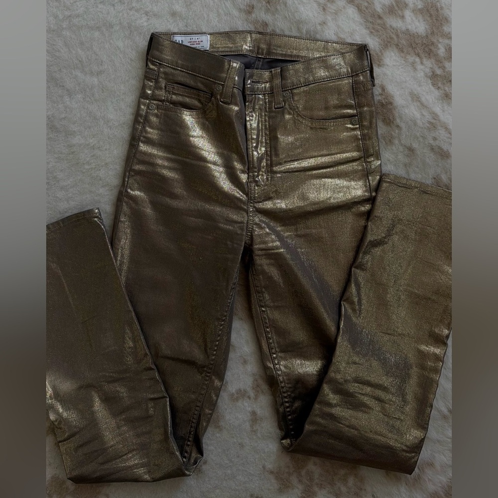 GAP Metallic Gold/Brass Pants | High Waisted/Straight Leg